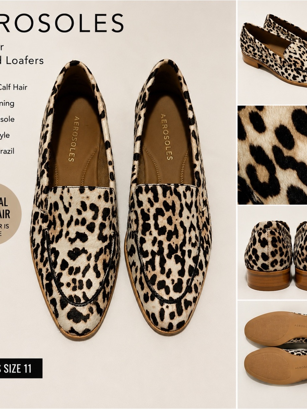 Aerosoles Leopard Calf Hair Loafers Size 11 🐆